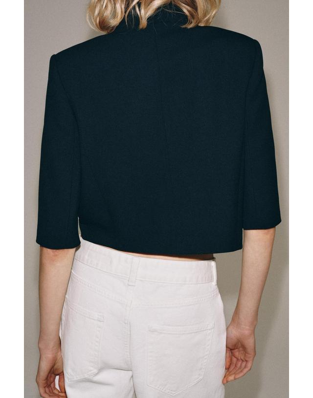 자라 자라 크롭 레이즈드 칼라 반팔 블레이저 7021/570/401 NAVY BLUE 네이비 착용컷