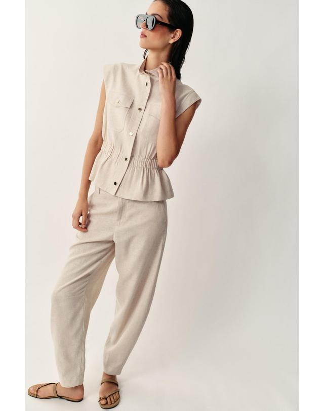 자라 자라 린넨 혼방 하이넥 포켓 베스트 7741/793/052 LIGHT BEIGE 베이지 착용컷