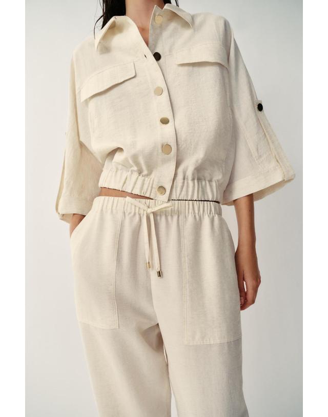 자라 자라 드로스트링 밴딩 크롭 팬츠 7804/876/052 LIGHT BEIGE 아이보리 착용컷