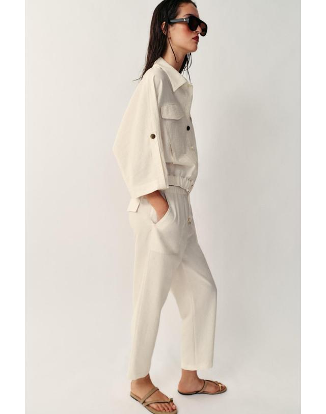자라 자라 드로스트링 밴딩 크롭 팬츠 7804/876/052 LIGHT BEIGE 아이보리 착용컷