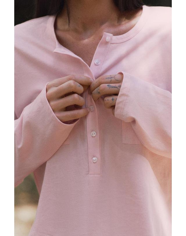 자라 자라 오버핏 헨리넥 포켓 긴팔 티셔츠 5644/801/626 CHALK PINK 핑크 착용컷