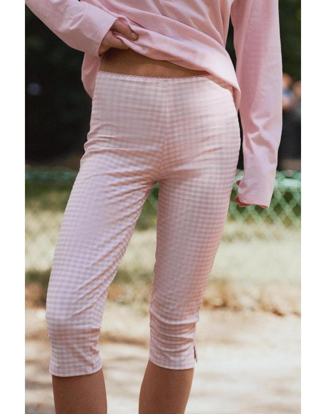 자라 자라 깅엄 체크 크롭 카프리 팬츠 5039/813/046 PINK / WHITE 핑크 착용컷