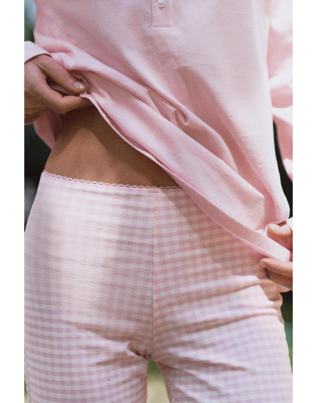 자라 자라 깅엄 체크 크롭 카프리 팬츠 5039/813/046 PINK / WHITE 핑크 착용컷