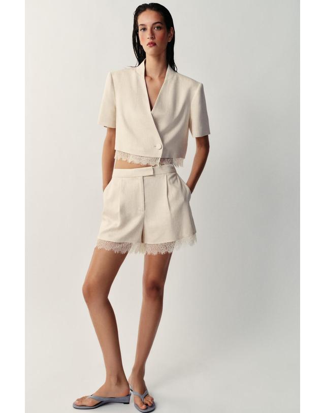 자라 자라 레이스 트림 버뮤다 반바지 7811/733/052 LIGHT BEIGE 베이지 착용컷