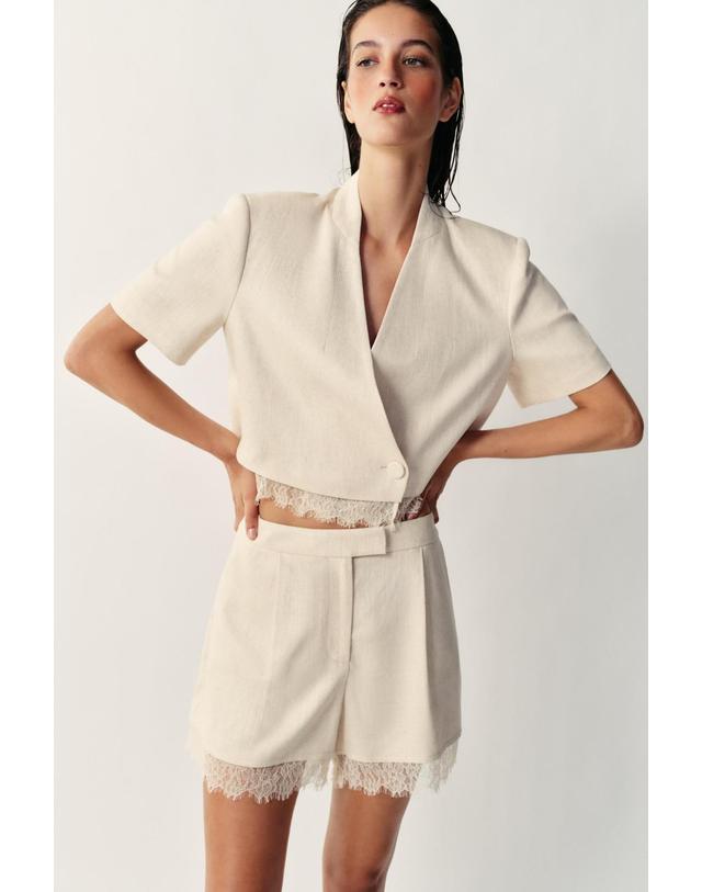 자라 자라 레이스 트림 버뮤다 반바지 7811/733/052 LIGHT BEIGE 베이지 착용컷
