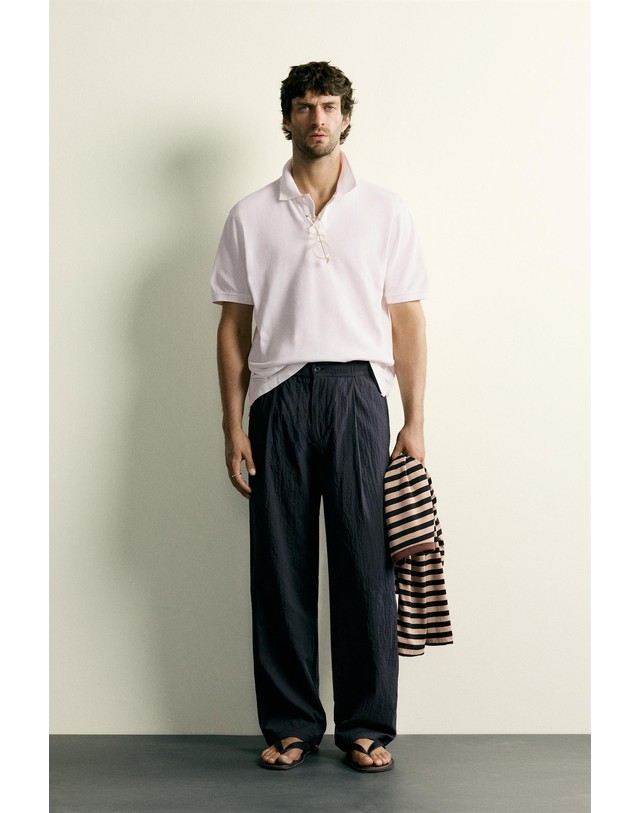 자라 자라 스트레이트 플리츠 시어서커 팬츠 2735/321/401 NAVY BLUE 네이비 착용컷