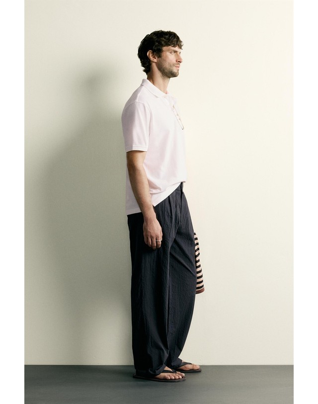 자라 자라 스트레이트 플리츠 시어서커 팬츠 2735/321/401 NAVY BLUE 네이비 착용컷