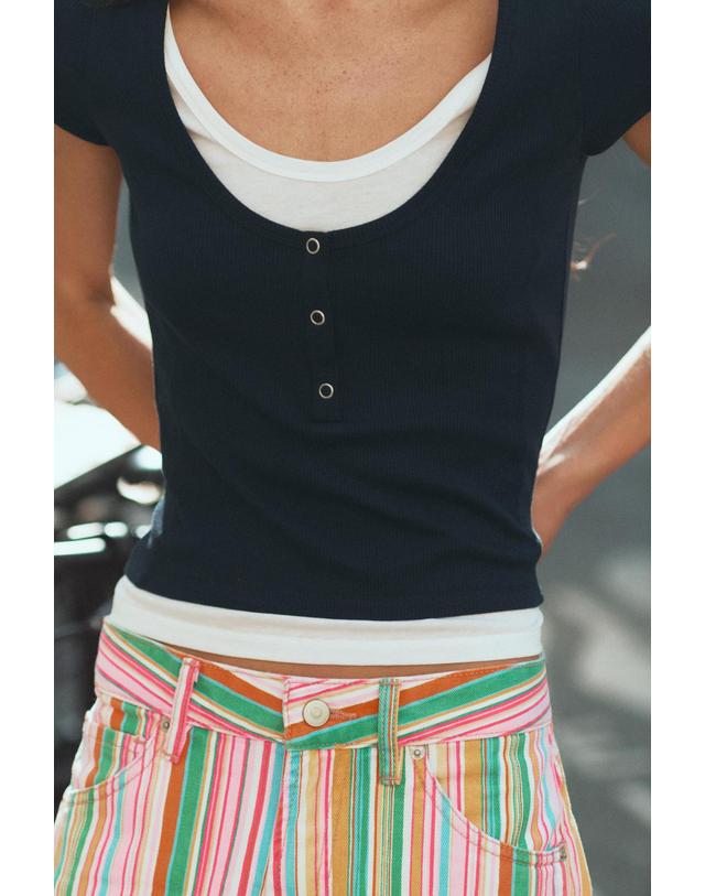 자라 자라 레이어드 헨리넥 슬림핏 반팔 티셔츠 0085/807/401 NAVY BLUE 네이비 착용컷