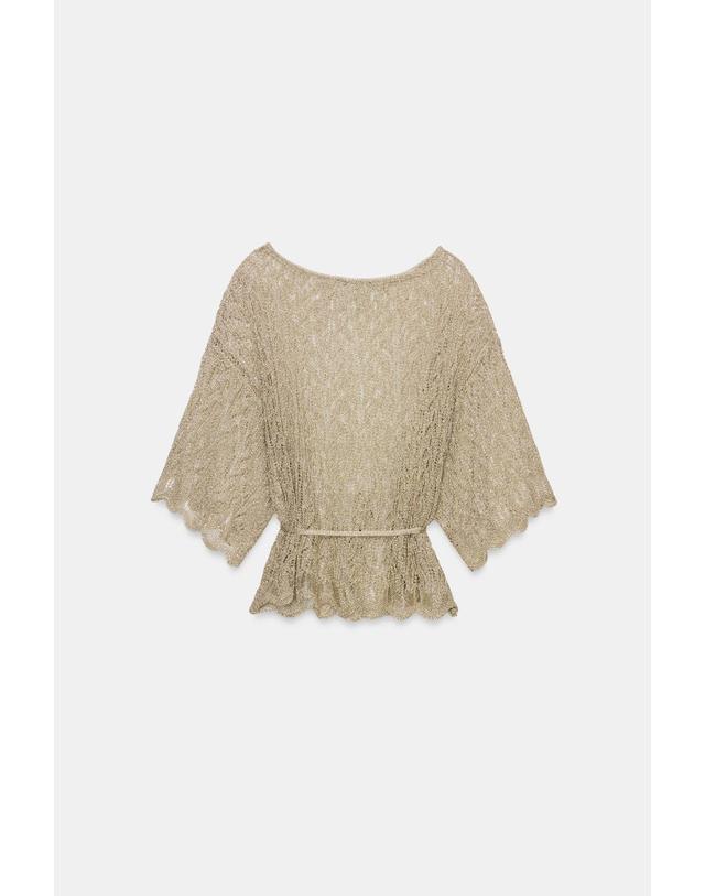 자라 자라 메탈릭 얀 니트 보트넥 벨트 탑 8146/003/302 GOLD 골드 착용컷