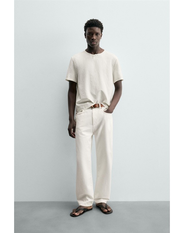 자라 자라 헴프 코튼 헨리넥 반팔 셔츠 3692/305/251 OYSTER-WHITE 아이보리 착용컷
