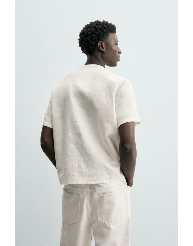 자라 자라 헴프 코튼 헨리넥 반팔 셔츠 3692/305/251 OYSTER-WHITE 아이보리 착용컷