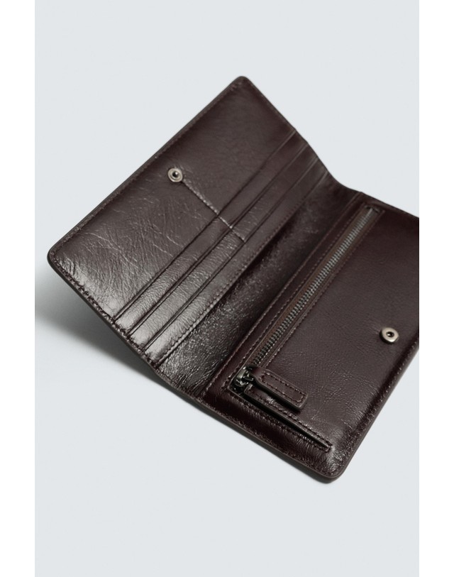 자라 자라 레더 카드 동전 포켓 XL 장지갑 3824/820/700 BROWN 초콜릿 착용컷