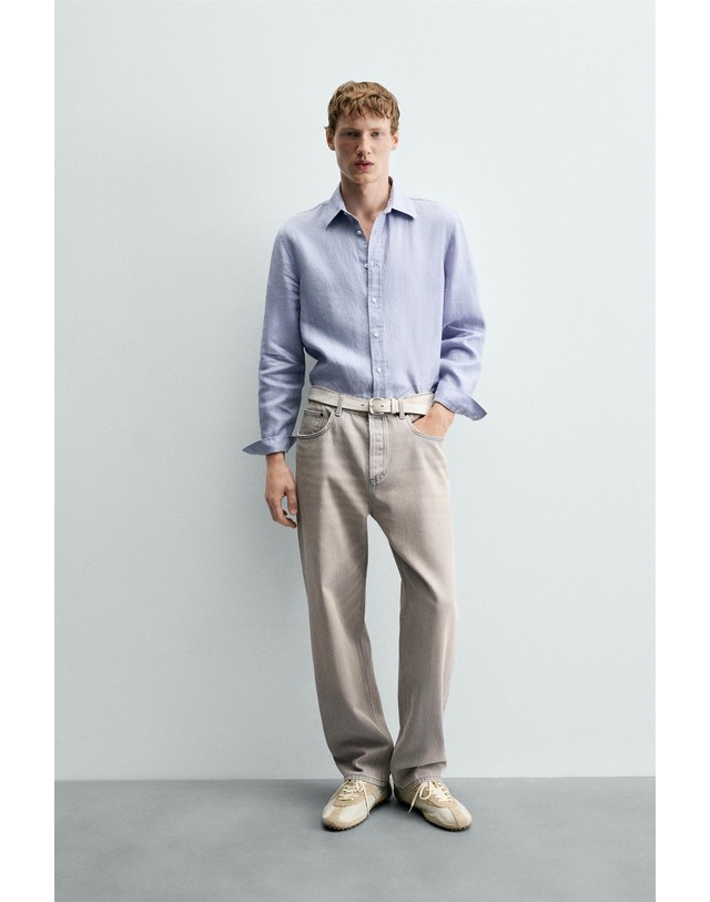 자라 자라 100% 린넨 레귤러핏 긴팔 셔츠 3692/308/433 BLUE / LAVENDER 바이올렛 착용컷