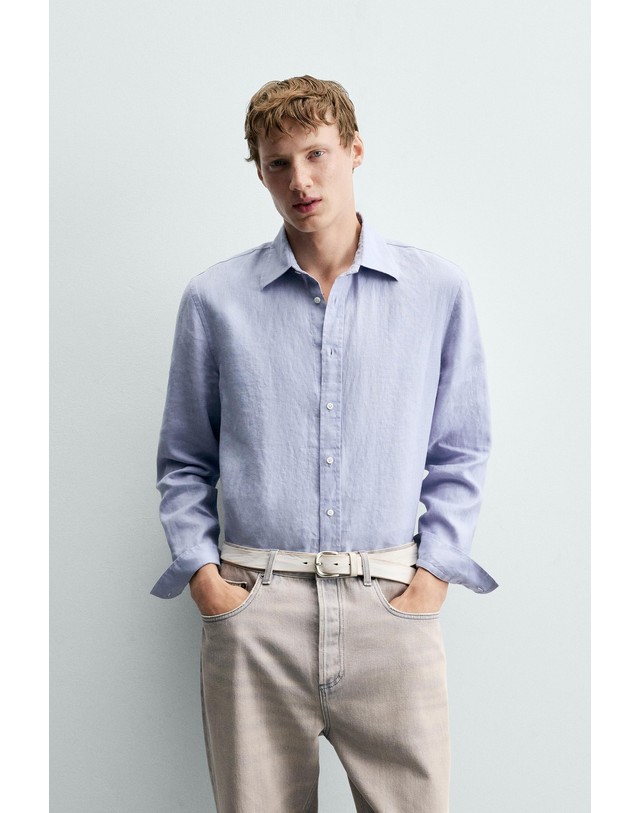 자라 자라 100% 린넨 레귤러핏 긴팔 셔츠 3692/308/433 BLUE / LAVENDER 바이올렛 착용컷