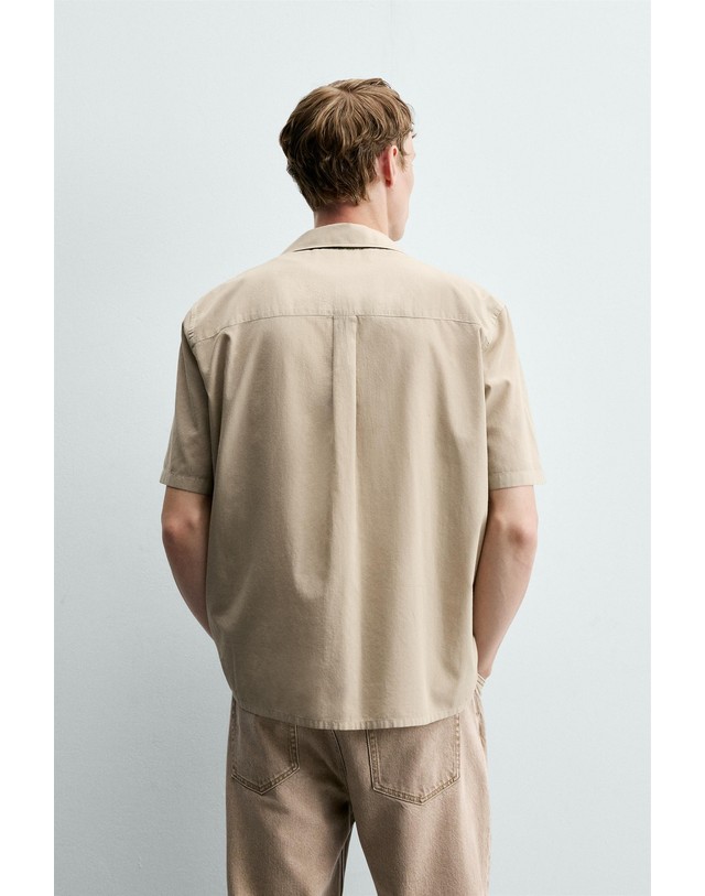 자라 자라 코튼 보일 볼링 칼라 반팔 셔츠 4008/509/832 TAUPE GREY 베이지 착용컷