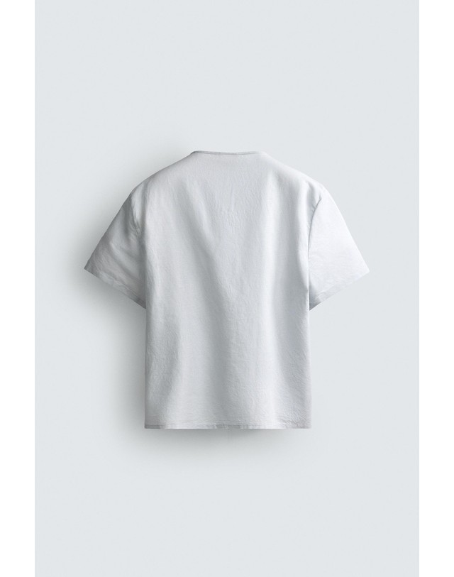 자라 자라 헴프 코튼 헨리넥 반팔 셔츠 3692/305/437 LIGHT SKY BLUE 블루 착용컷