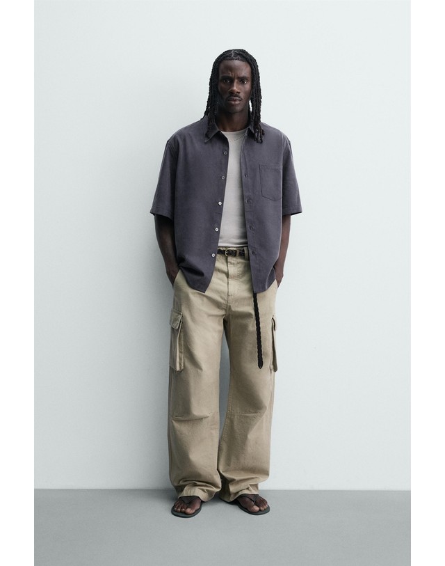 자라 자라 릴렉스핏 반팔 리오셀 버튼업 셔츠 3715/222/401 NAVY BLUE 네이비 착용컷