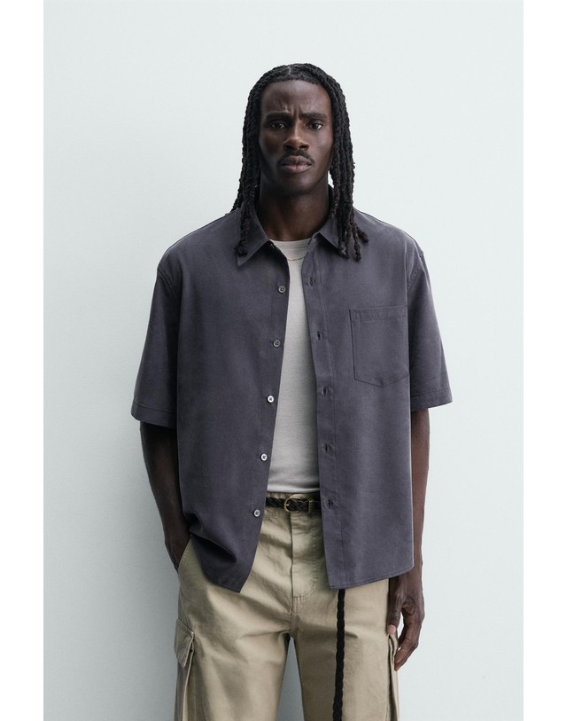 자라 자라 릴렉스핏 반팔 리오셀 버튼업 셔츠 3715/222/401 NAVY BLUE 네이비 착용컷