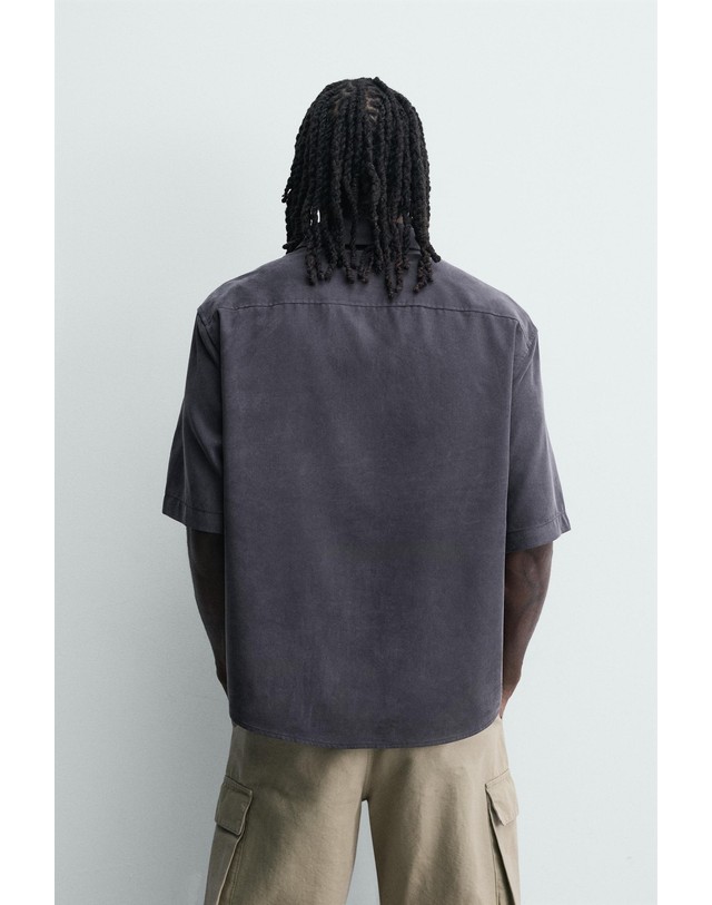 자라 자라 릴렉스핏 반팔 리오셀 버튼업 셔츠 3715/222/401 NAVY BLUE 네이비 착용컷