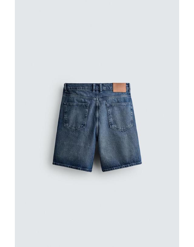 자라 자라 왁스 마감 스트레이트핏 데님 반바지 3991/351/427 MID-BLUE 블루 착용컷