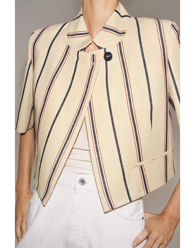자라 자라 크롭 스트라이프 반팔 블레이저 7005/786/710 BEIGE 베이지 착용컷