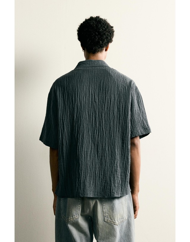 자라 자라 릴렉스핏 텍스처 반팔 셔츠 2548/320/400 BLUE 블루 착용컷