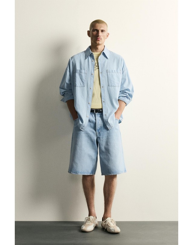 자라 자라 릴렉스핏 워시드 데님 긴팔 셔츠 3991/323/406 LIGHT BLUE 블루 착용컷