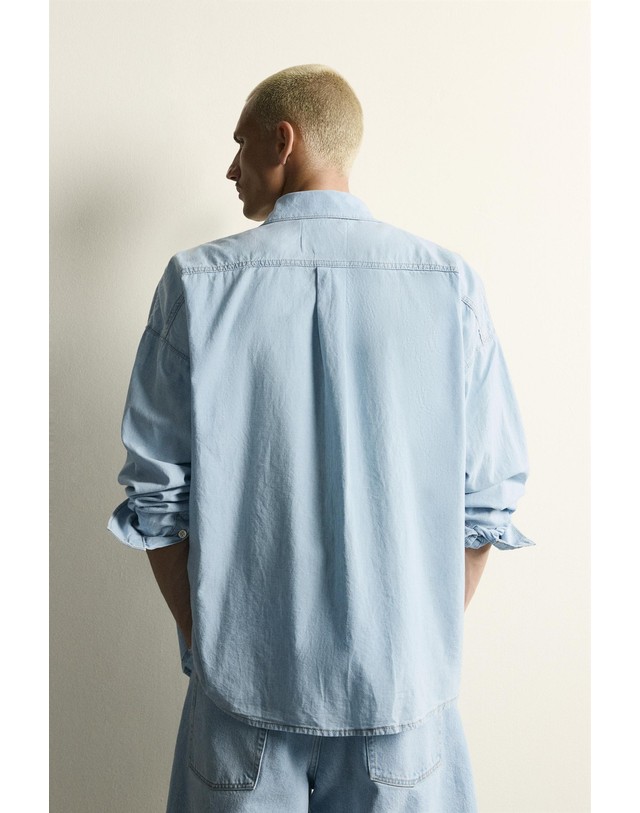 자라 자라 릴렉스핏 워시드 데님 긴팔 셔츠 3991/323/406 LIGHT BLUE 블루 착용컷