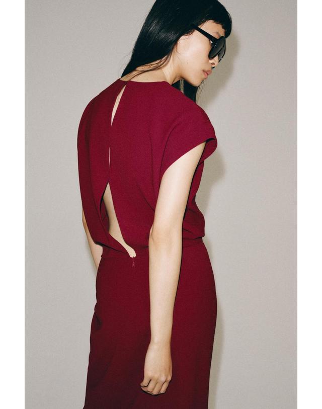 자라 자라 러플 민소매 미디 원피스 2252/281/681 BURGUNDY 레드 착용컷