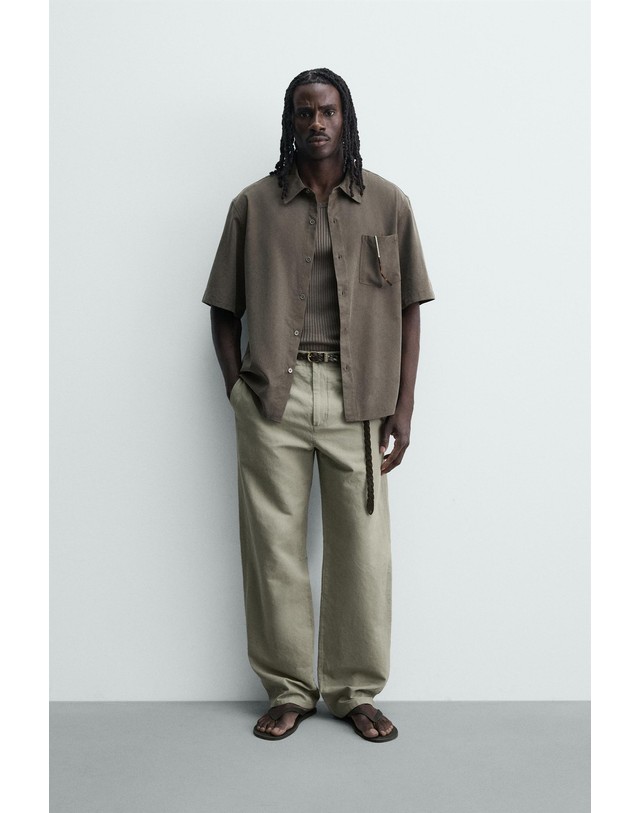 자라 자라 릴렉스핏 라이오셀 반팔 셔츠 3715/222/472 MINK BROWN 초콜릿 착용컷