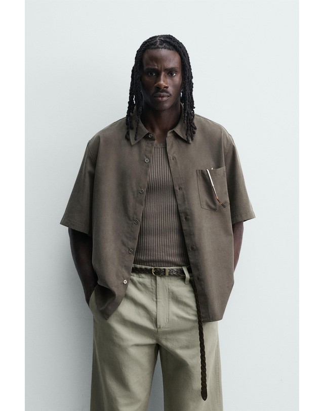 자라 자라 릴렉스핏 라이오셀 반팔 셔츠 3715/222/472 MINK BROWN 초콜릿 착용컷