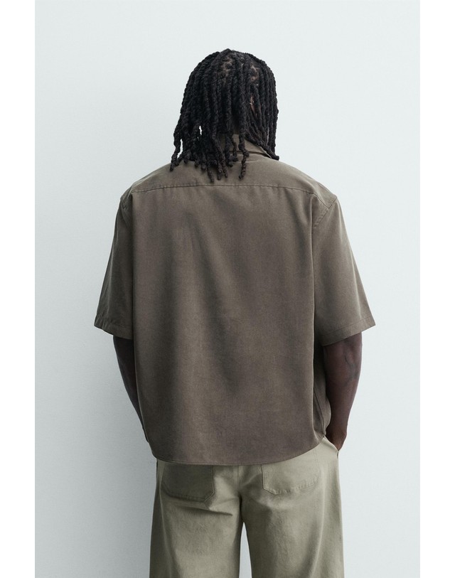 자라 자라 릴렉스핏 라이오셀 반팔 셔츠 3715/222/472 MINK BROWN 초콜릿 착용컷