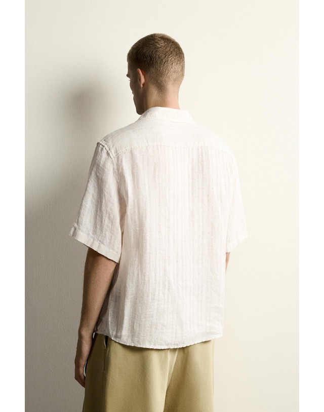 자라 자라 린넨 스트라이프 자카드 반팔 셔츠 3715/349/710 BEIGE 베이지 착용컷