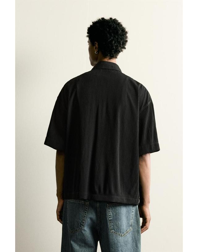 자라 자라 릴렉스핏 텍스처 집업 반팔 셔츠 7380/102/800 BLACK 블랙 착용컷