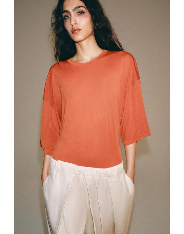 자라 자라 라운드넥 스냅버튼 반팔 바디수트 5644/718/614 BURNT ORANGE 오렌지 착용컷