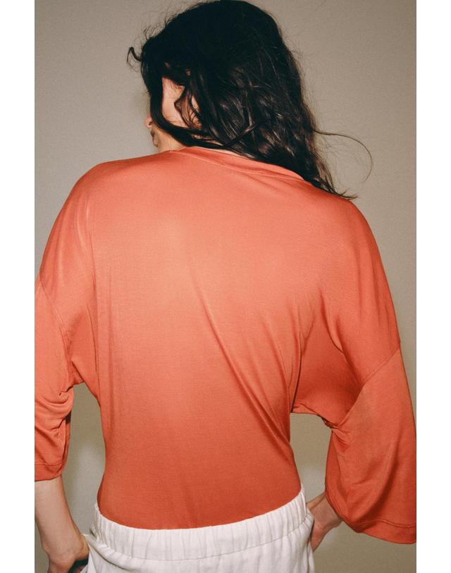 자라 자라 라운드넥 스냅버튼 반팔 바디수트 5644/718/614 BURNT ORANGE 오렌지 착용컷