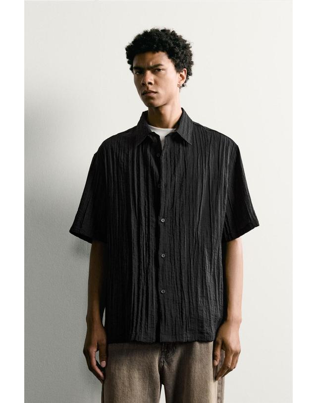 자라 자라 릴렉스핏 텍스처 반팔 셔츠 2548/320/800 BLACK 블랙 착용컷