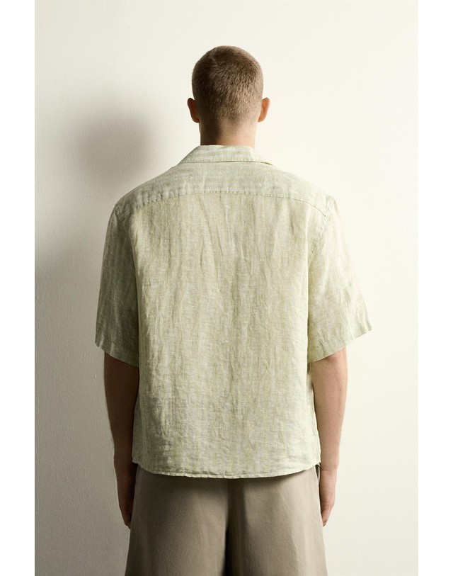 자라 자라 린넨 자카드 스트라이프 반팔 셔츠 3715/349/526 LIGHT GREEN 그린 착용컷