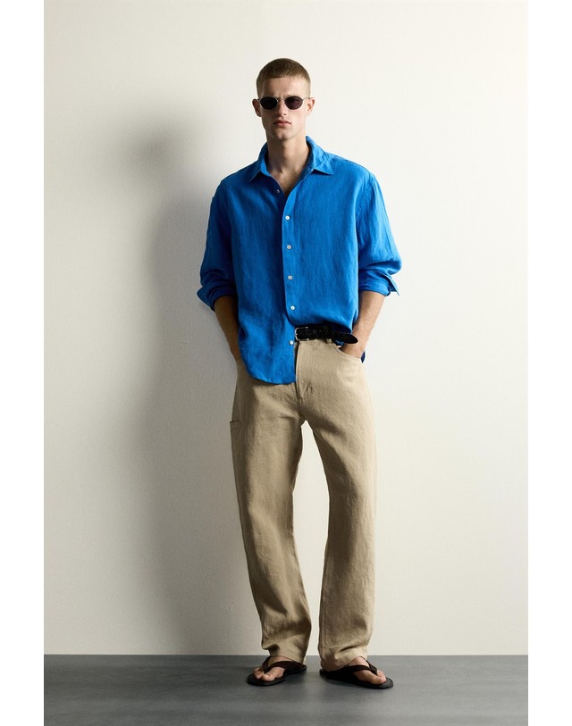 자라 자라 100% 린넨 릴렉스핏 긴팔 셔츠 2634/374/446 ELECTRIC BLUE 블루 착용컷