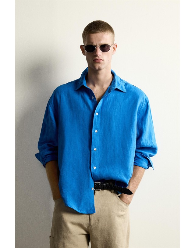 자라 자라 100% 린넨 릴렉스핏 긴팔 셔츠 2634/374/446 ELECTRIC BLUE 블루 착용컷