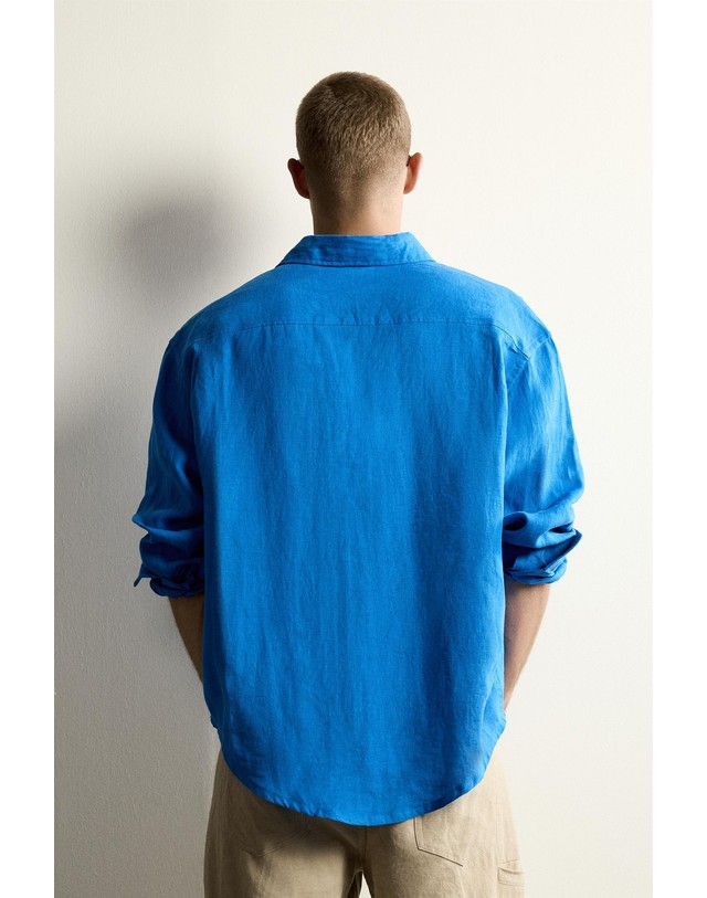 자라 자라 100% 린넨 릴렉스핏 긴팔 셔츠 2634/374/446 ELECTRIC BLUE 블루 착용컷