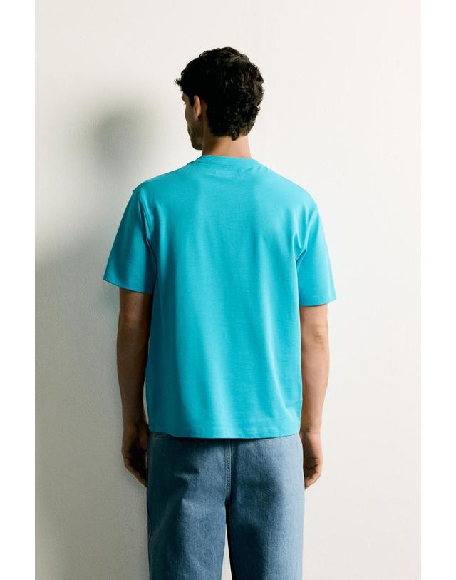자라 자라 릴렉스핏 립 라운드넥 반팔 티셔츠 4092/443/440 MID-TURQUOISE 밝은연두 착용컷