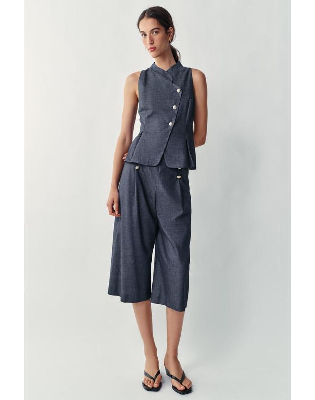 자라 자라 린넨 블렌드 민소매 베스트 7917/785/405 INDIGO 블루 착용컷