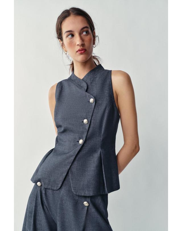 자라 자라 린넨 블렌드 민소매 베스트 7917/785/405 INDIGO 블루 착용컷