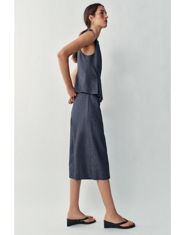 자라 자라 린넨 블렌드 민소매 베스트 7917/785/405 INDIGO 블루 착용컷