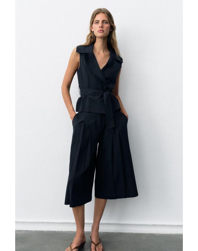 자라 자라 린넨 혼방 롱 버뮤다 팬츠 7764/392/401 NAVY BLUE 네이비 착용컷