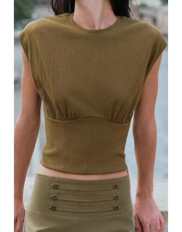자라 자라 텍스처 코르셋 스타일 탑 5039/818/505 KHAKI 카키 착용컷