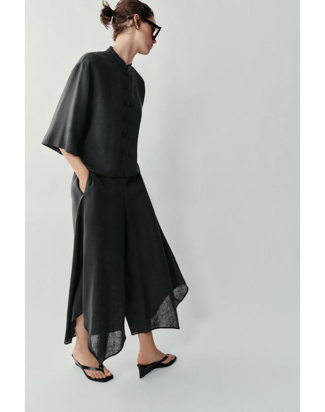 자라 자라 린넨 비대칭 와이드 큐롯 팬츠 3666/096/055 GREY / BLUE 블랙 착용컷