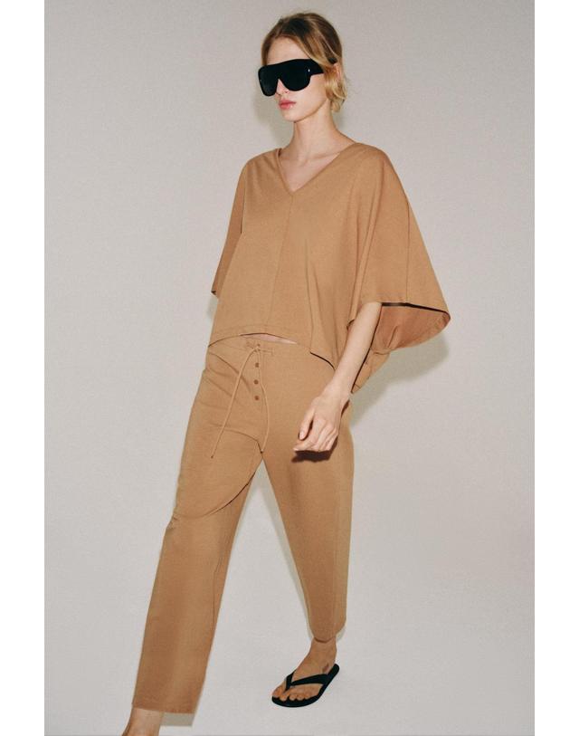 자라 자라 인터록 캐럿핏 드로스트링 니트 팬츠 0264/702/756 MID-CAMEL 카멜 착용컷