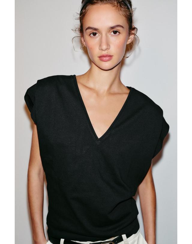 자라 자라 레귤러핏 브이넥 반팔 코튼 티셔츠 4174/635/800 BLACK 블랙 착용컷